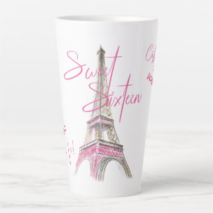 Chic Paris Eiffel Tower Personalised Sweet Sixteen Latte Mug