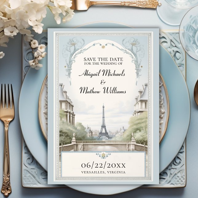 Chic Paris Eiffel Tower Powder Blue Save the Date (Creator Uploaded)