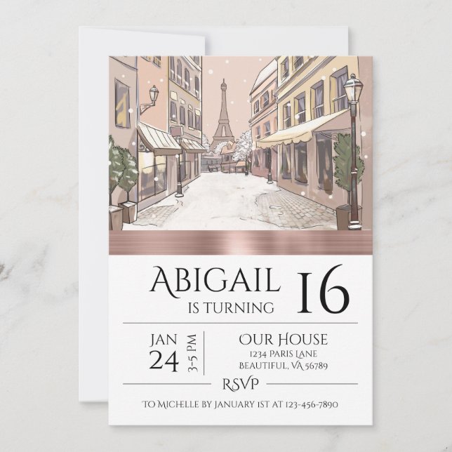 Chic Paris Eiffel Tower Rose Gold Trendy Invitation (Front)