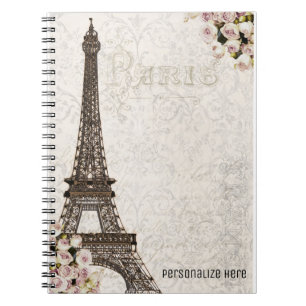 Chic Paris Eiffel Tower & Roses Elegant Custom Notebook