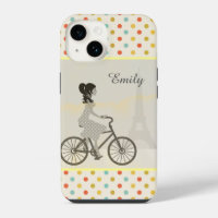 Chic Paris Girl Riding Bike Dotty Personalised