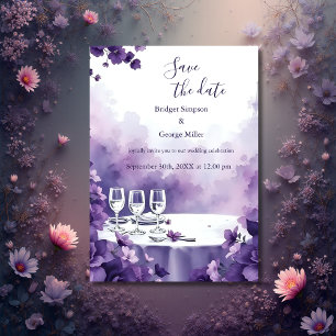 Chic Paris & Purple Floral Wedding safe the date Invitation