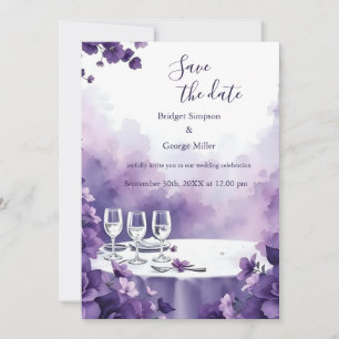 Chic Paris & Purple Floral Wedding safe the date Invitation