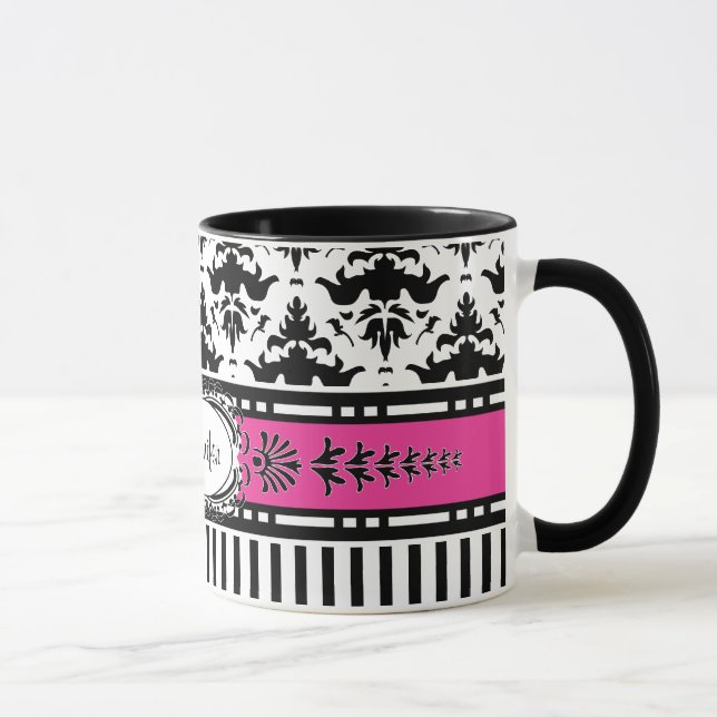 Chic Paris Stripes and Damask Add Your Name Mug (Right)
