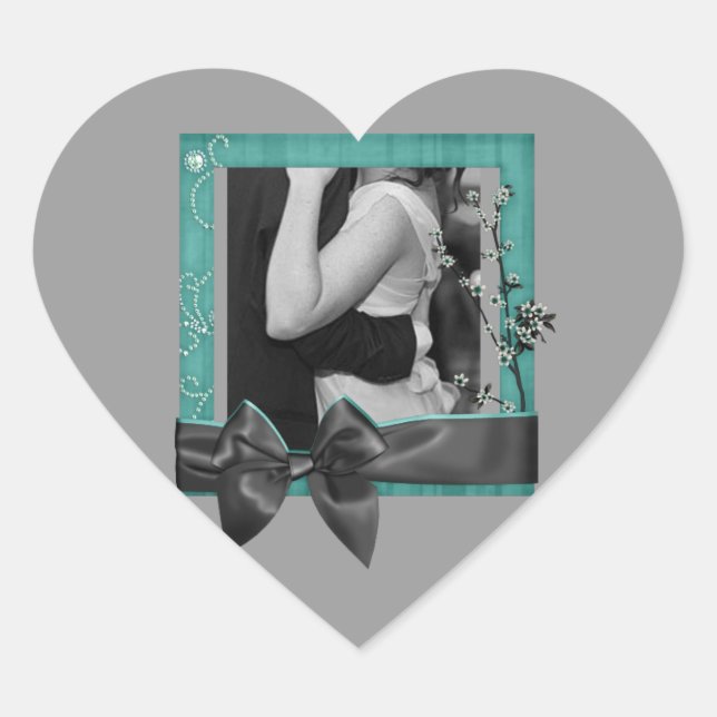 Chic Paris teal black old hollywood wedding Heart Sticker (Front)