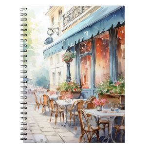 Chic Parisian Cafe watercolour illustration  Notebook