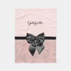 Chic Parisian Pink Polka Dots Black Bow and Name