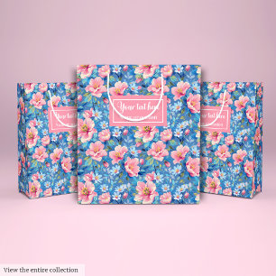 Chic pastel blue and blush pink preppy floral medium gift bag