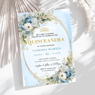Chic Pastel Blue Gold Eucalyptus Quince Invitation