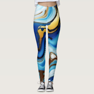 Chic Pastel blue gold Faux Marble Leggings