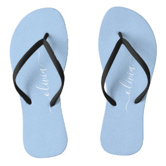 Chic pastel blue  minimalist monogram Flip Flops