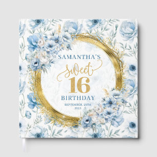 Chic Pastel Blue Sweet 16 Guest Book with Sparkles