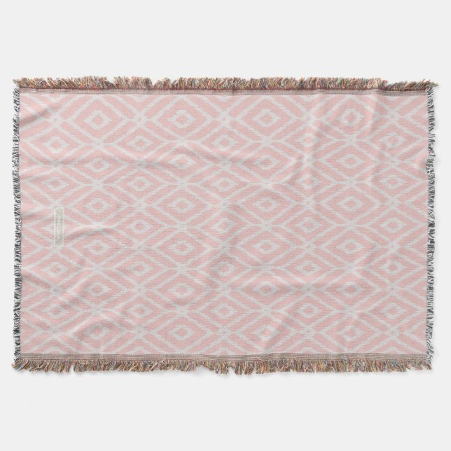 Chic pastel blush pink ikat tribal diamond pattern throw blanket (Front)