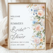 Chic Pastel Blush White Blue Floral Bridal Shower