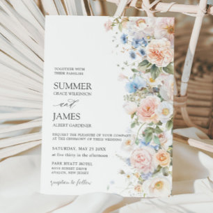 Chic Pastel Blush White Blue Roses Floral Wedding  Invitation