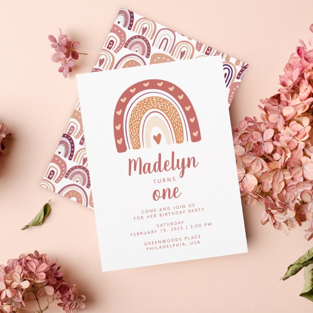 Chic Pastel Boho Rainbow Pattern First Birthday Invitation (Creator Uploaded)