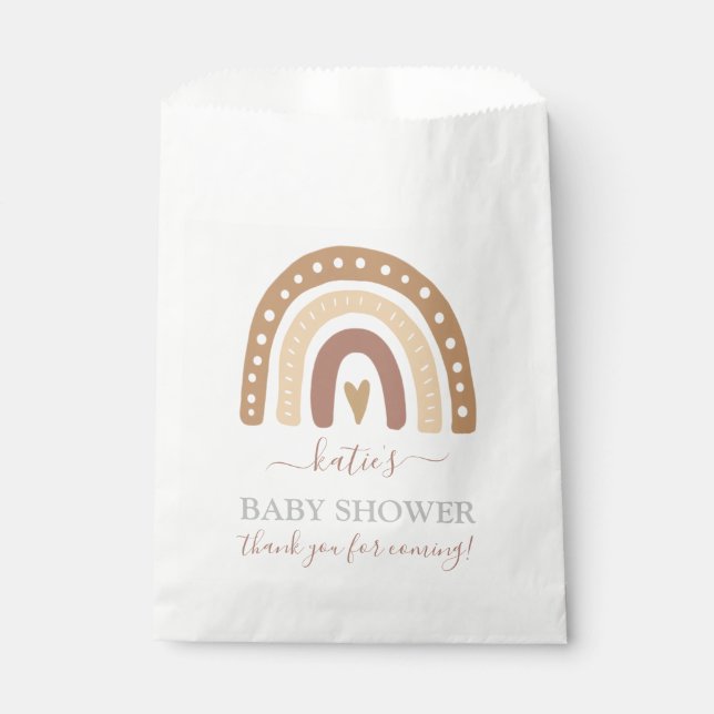 Chic Pastel Brown Rainbow Boho Baby Shower Favour Bag (Front)