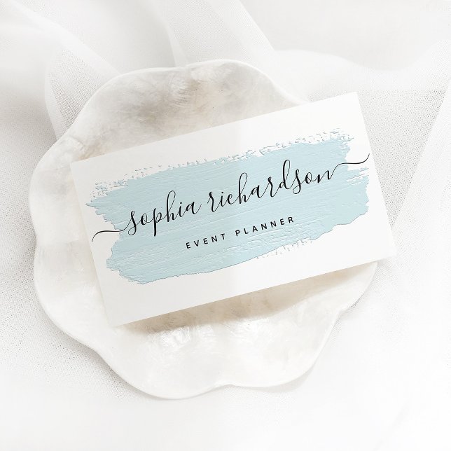 Chic Pastel Brush Stroke | Light Blue on White  Business Card (Creator Uploaded)