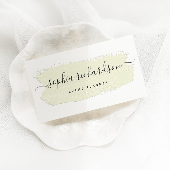 Chic Pastel Brush Stroke | Light Yellow on White  Business Card (Creator Uploaded)