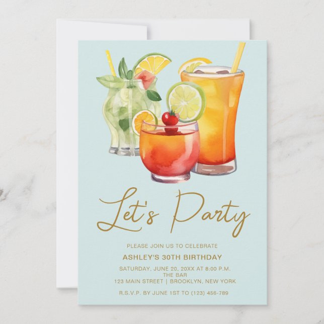 Chic Pastel Cocktail Party Birthday Invitation (Front)