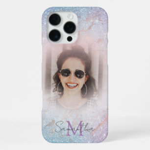 Chic Pastel Glitter Monogram & Photo  iPhone 16 Pro Max Case