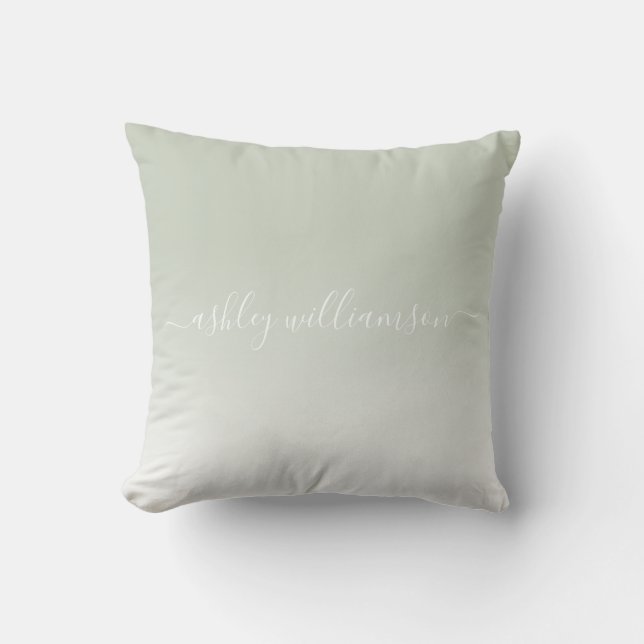 Chic Pastel Green White Ombre Effect Monogram Name Cushion (Front)