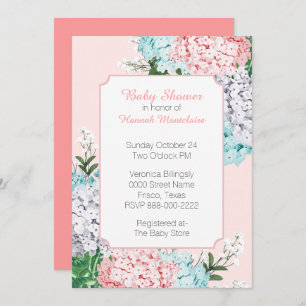 Chic Pastel Hydrangeas Pink Baby Shower Invitation