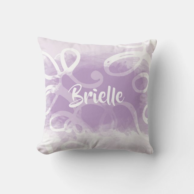 Chic Pastel Lavender Watercolor Swirls With Name Cushion (Front)