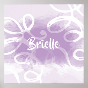 Chic Pastel Lavender Watercolor Swirls With Name Poster