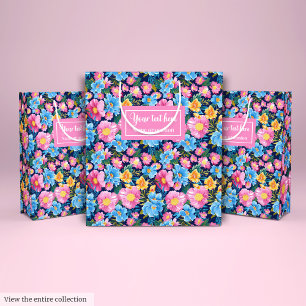 Chic pastel pink and blue floral birthday gift bag
