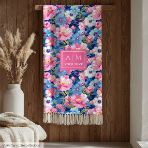 Chic pastel pink and blue watercolor floral gift fleece blanket