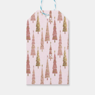 Chic Pastel Pink and Gold Christmas Tree Gift Tags