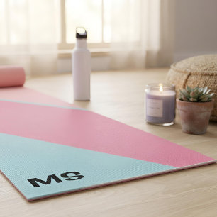 Chic Pastel Pink & Blue Minimalist Custom Monogram Yoga Mat