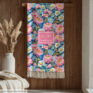 Chic pastel pink blue preppy floral gift blanket