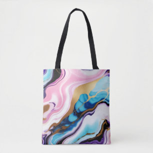 Chic Pastel pink blue purple gold Faux Marble Tote Bag