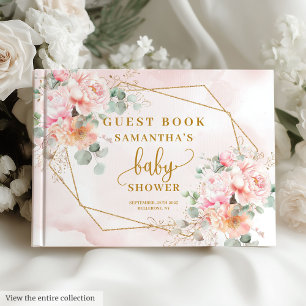 Chic pastel pink floral baby shower guest book