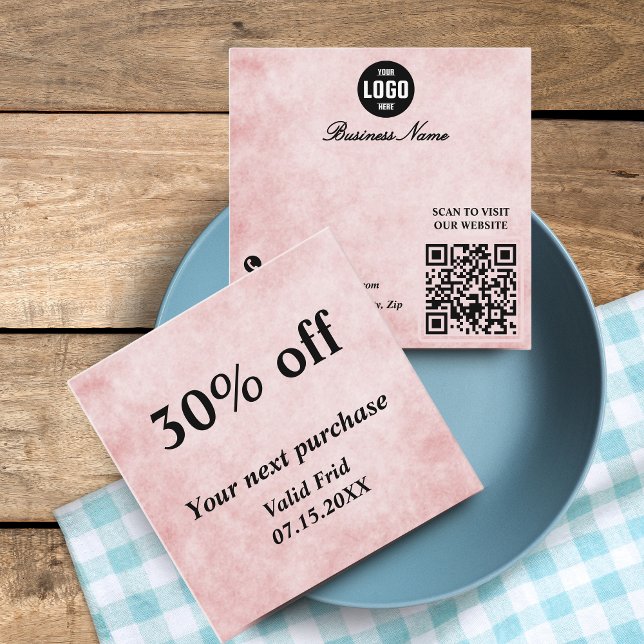 Chic Pastel Pink & Gold QR Code Loyalty Discount  Card (Chic Pastel Pink & Gold QR Code Loyalty Discount Cards for Beauty Businesses)