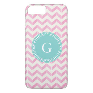 Chic Pastel Pink & Mint Chevron Custom Monogram iPhone 8 Plus/7 Plus Case