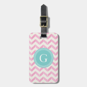 Chic Pastel Pink & Mint Chevron Custom Monogram Luggage Tag