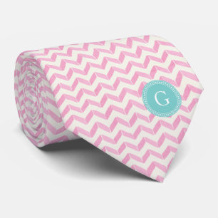 Chic Pastel Pink & Mint Chevron Custom Monogram Tie