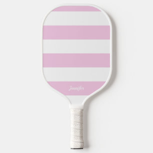 Chic Pastel Pink Stripes Striped Personalised Pickleball Paddle