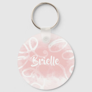 Chic Pastel Pink Watercolor Swirls With Name Key Ring