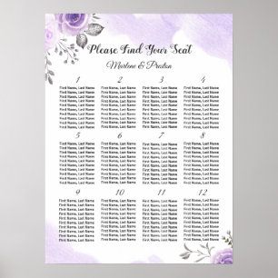 Chic Pastel Purple 12 Tables Wedding Seating Chart