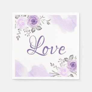Chic Pastel Purple Floral Love Script Wedding Napkin