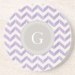 Chic Pastel purple grey Chevron Custom Monogram Coaster
