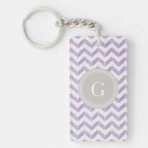 Chic Pastel purple grey Chevron Custom Monogram Key Ring