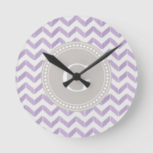 Chic Pastel purple grey Chevron Custom Monogram Round Clock
