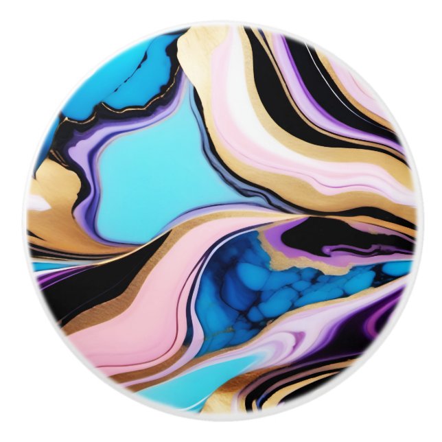 Chic Pastel purple pink blue gold Faux Marble  Ceramic Knob (Front)