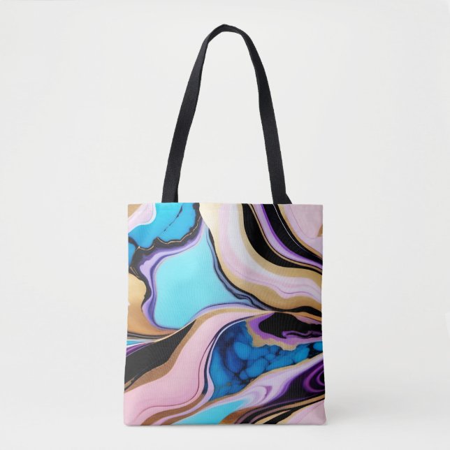 Chic Pastel purple pink blue gold Faux Marble  Tote Bag (Front)