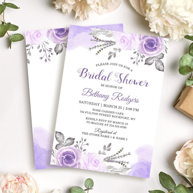 Chic Pastel Purple Rose Garden Bridal Shower Invitation (Creator Uploaded)